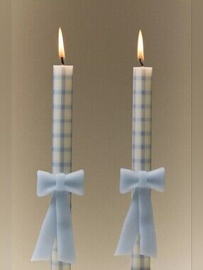 Anthropologie Gingham Bow Taper Candles, Set of 2 Blue